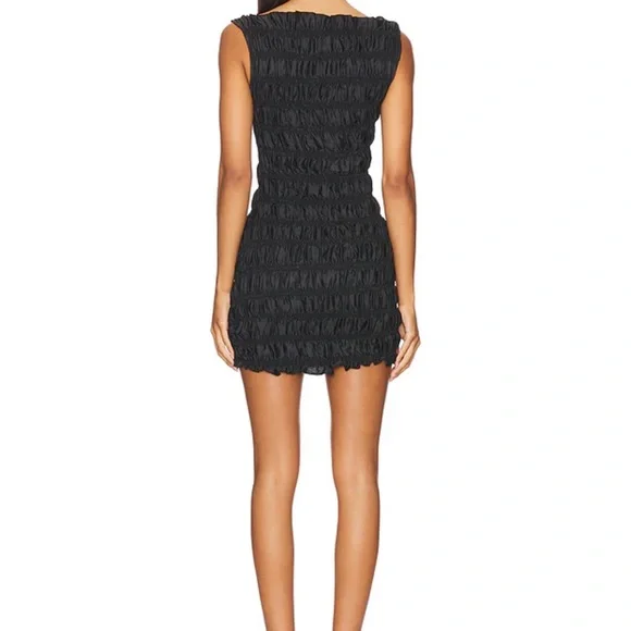 LIONESS NWT Guccio Mini Dress in Onyx Black Small Ruched Stretchy LBD - Picture 2 of 8